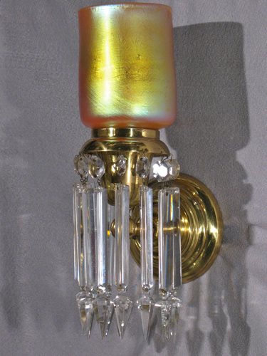 Pair of Crystal and Brass Sconces